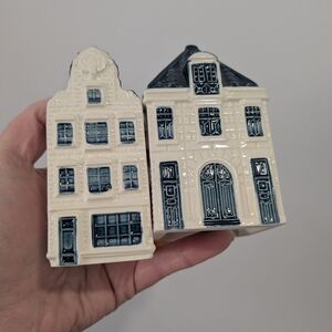 Ceramic Dutch House Figurines - Cream and Blue